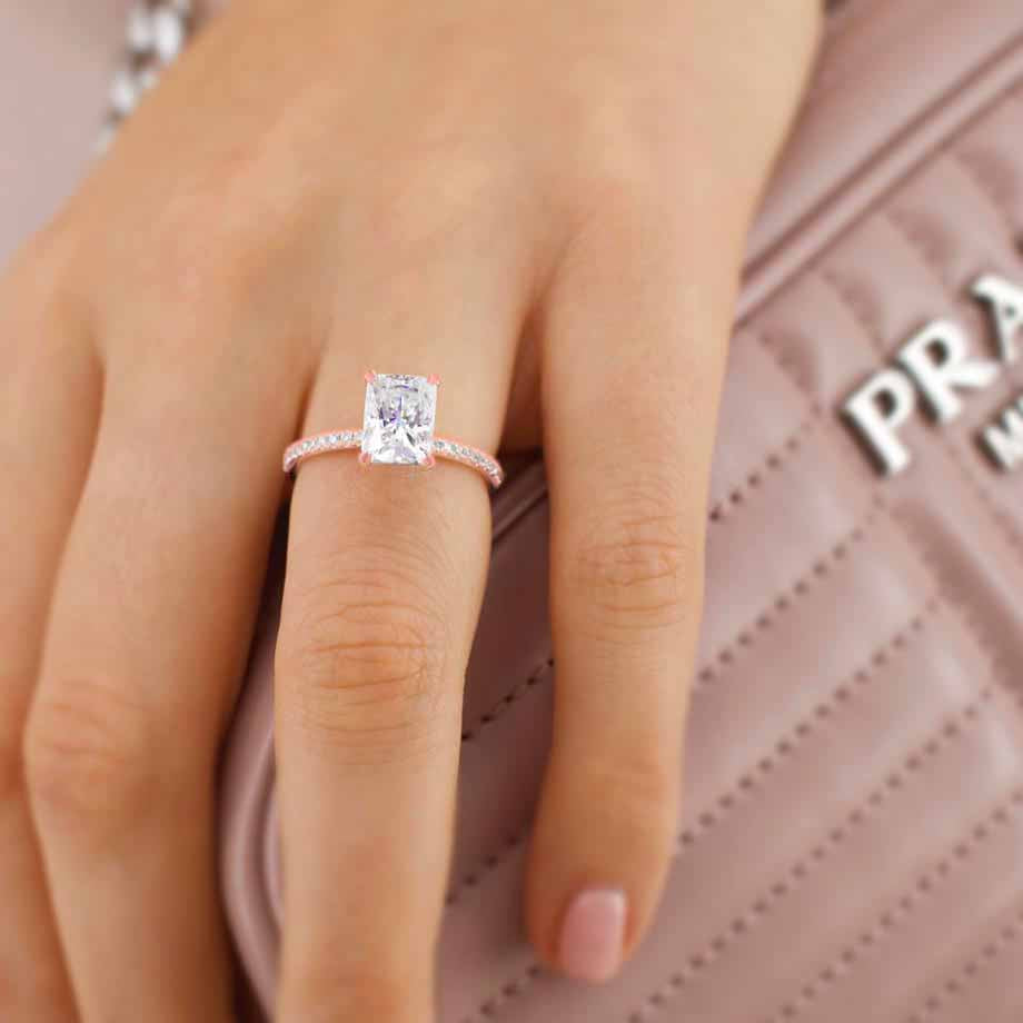 1.2 CT Radiant Pave Lab Grown Diamond Engagement Ring