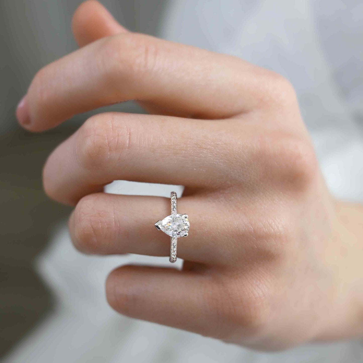 1.2 CT Pear Pave Lab Grown Diamond Engagement Ring
