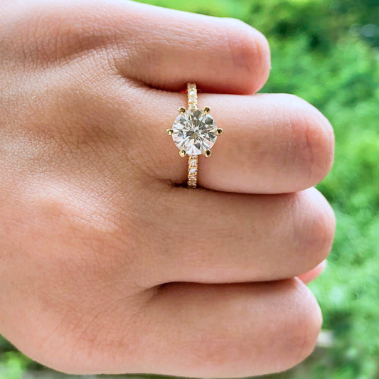 1.85 CT Round Pave Moissanite Engagement Ring