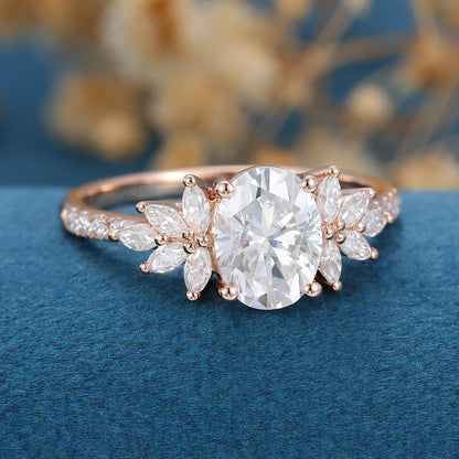 1.33 CT Oval Cluster Lab Grown Diamond Engagement Ring