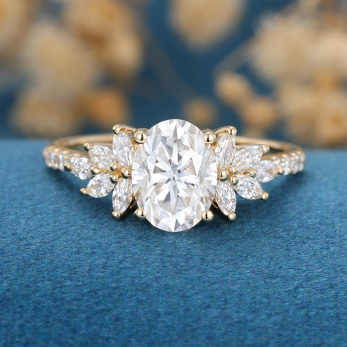 1.33 CT Oval Cluster Lab Grown Diamond Engagement Ring