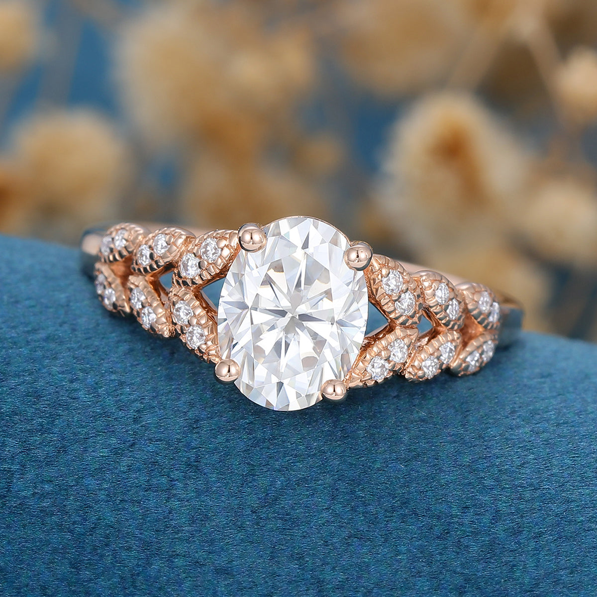 1.33 CT Oval Cluster Lab Grown Diamond Engagement Ring