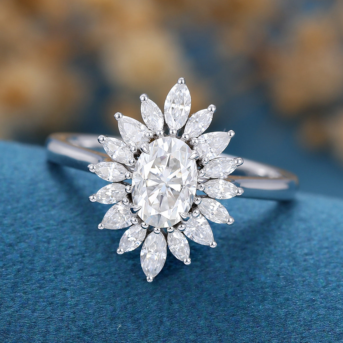 0.84 CT Oval Cluster Lab Grown Diamond Engagement Ring