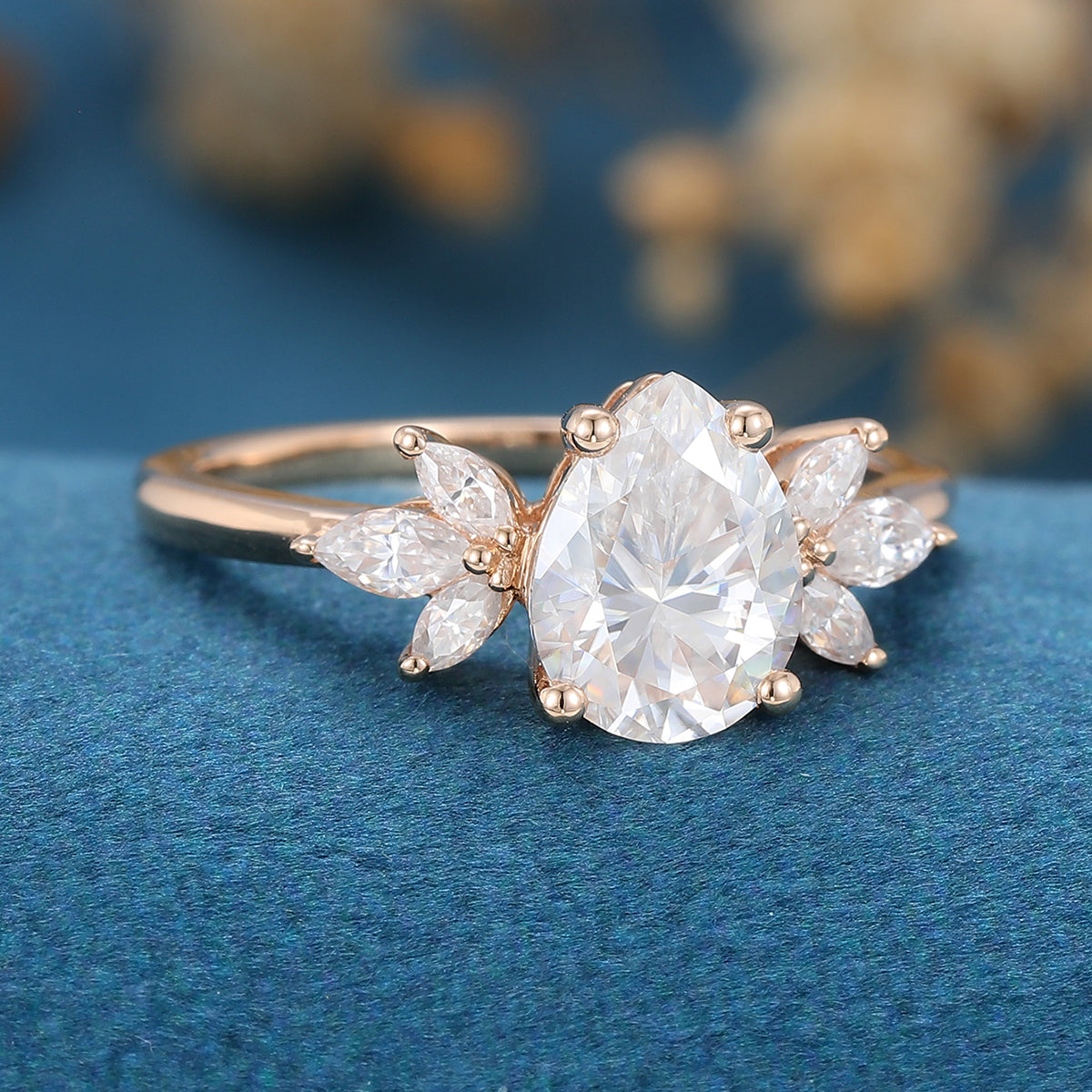 1 CT Pear Cluster Lab Grown Diamond Engagement Ring