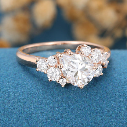 1 CT Pear Cluster Lab Grown Diamond Engagement Ring