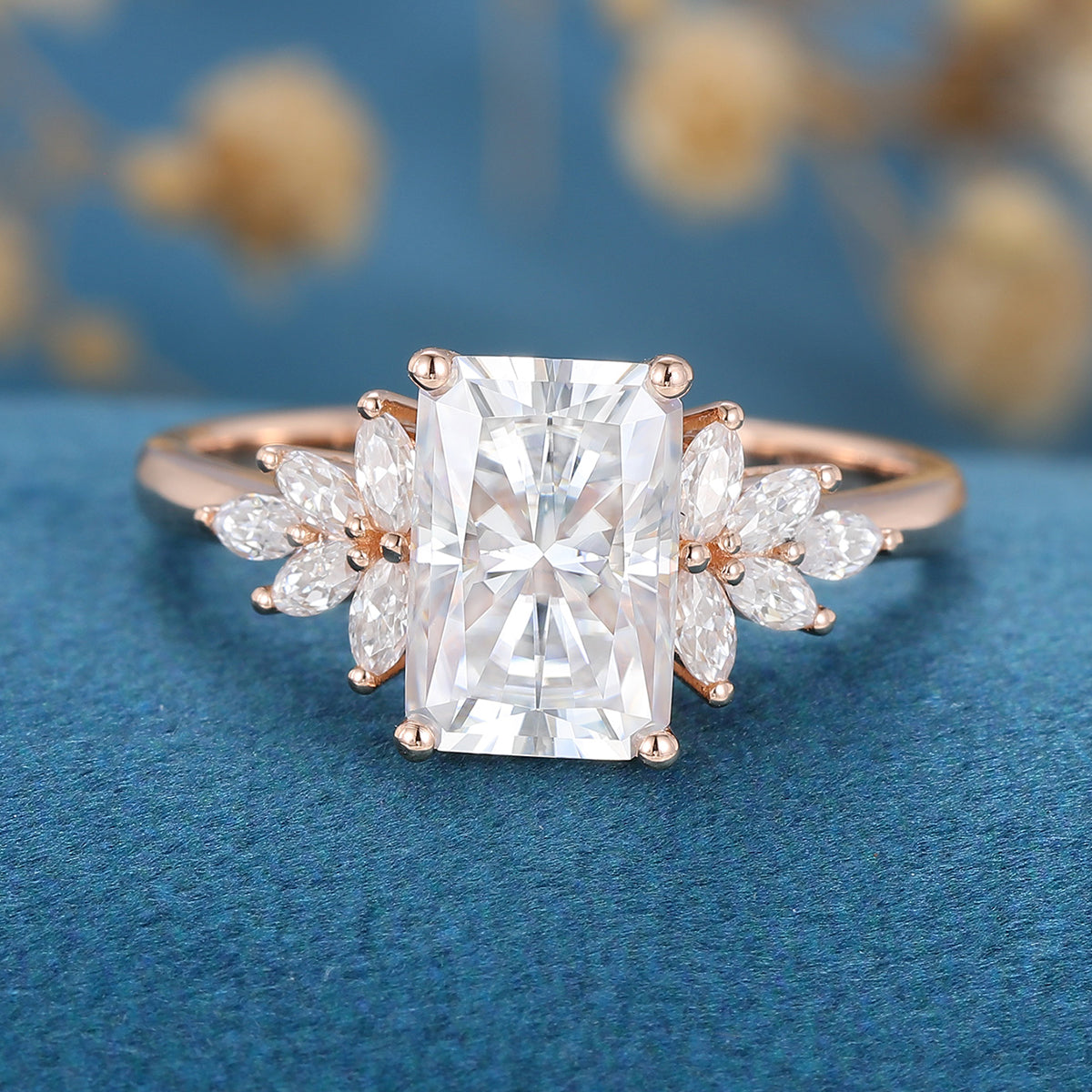 3 CT Radiant Cluster Lab Grown Diamond Engagement Ring