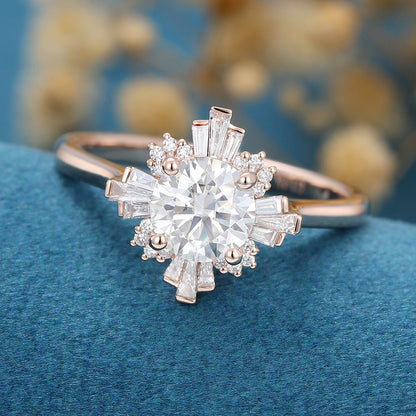0.88 CT Round Cluster Lab Grown Diamond Engagement Ring
