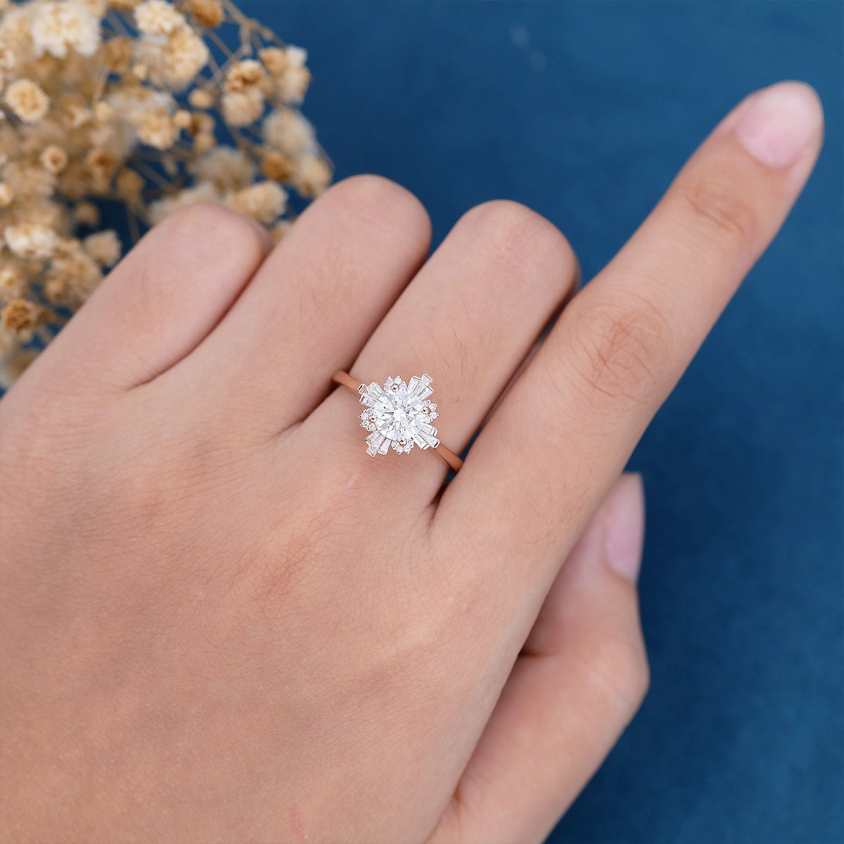 0.88 CT Round Cluster Lab Grown Diamond Engagement Ring