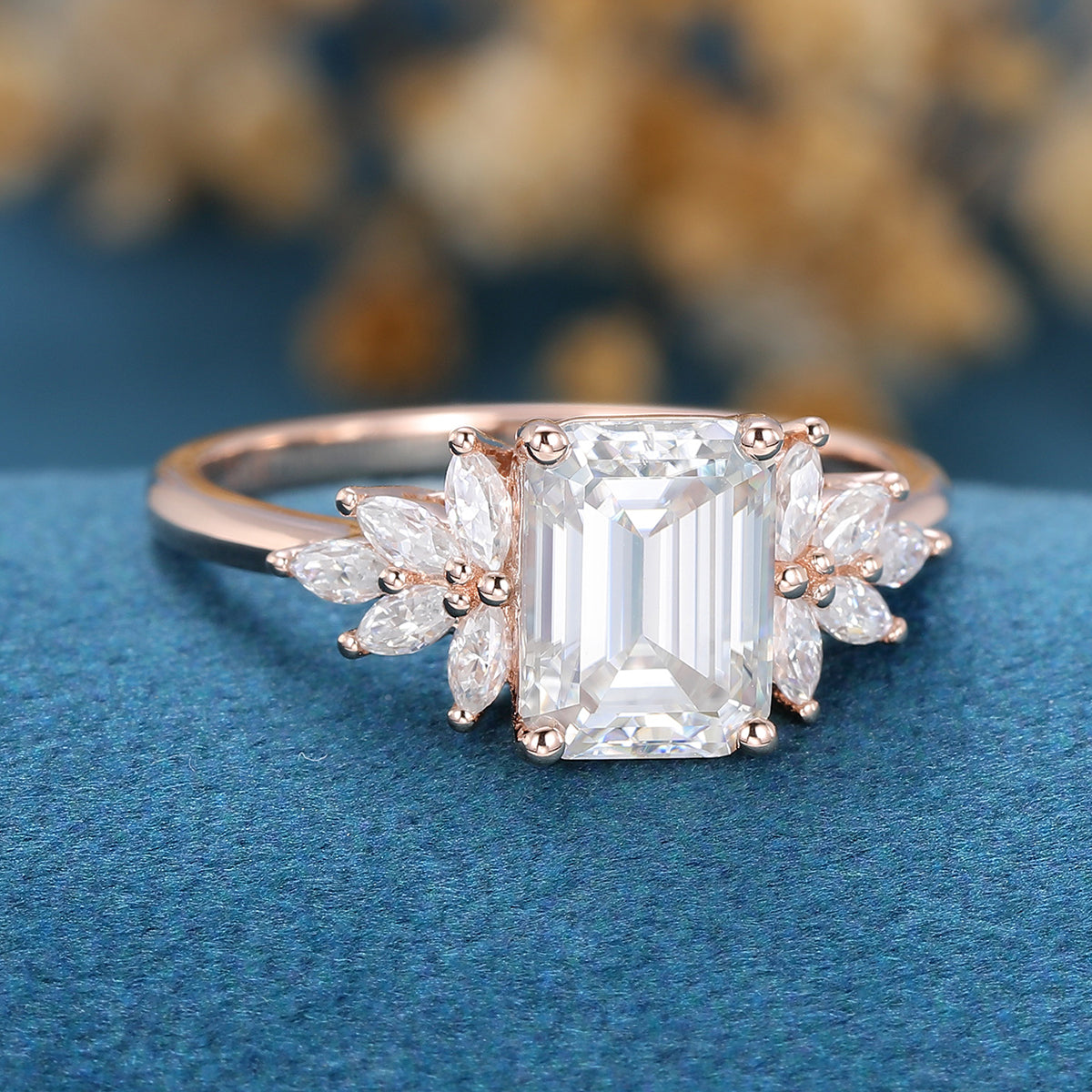 1.6 CT Emerald Cluster Lab Grown Diamond Engagement Ring