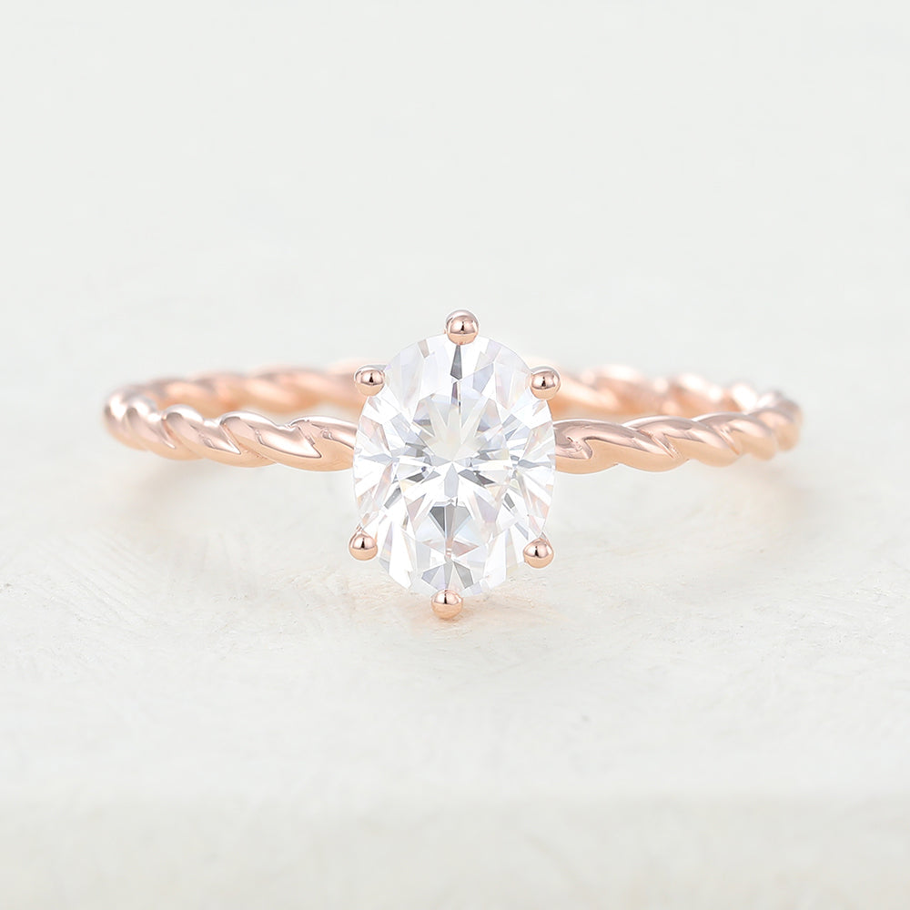 1.33 CT Oval Solitaire Twisted Shank Lab-Grown Diamond Engagement Ring