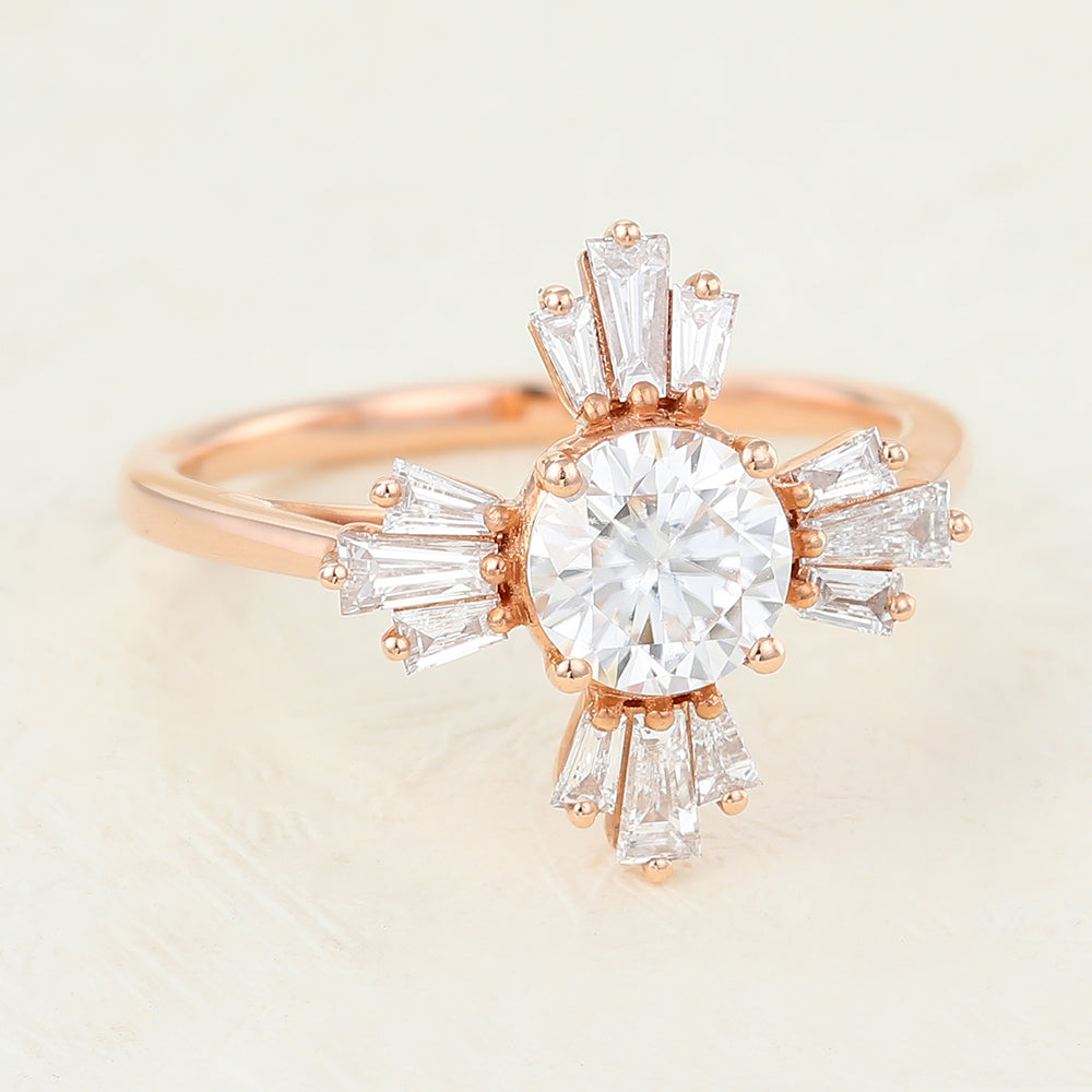 0.68 CT Round Vintage Cluster Moissanite Engagement Ring