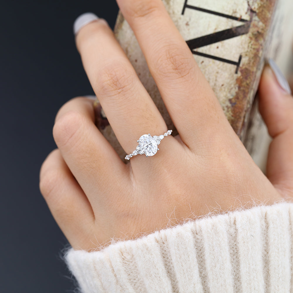 1.33 CT Oval Vintage Cluster & Pave Moissanite Engagement Ring