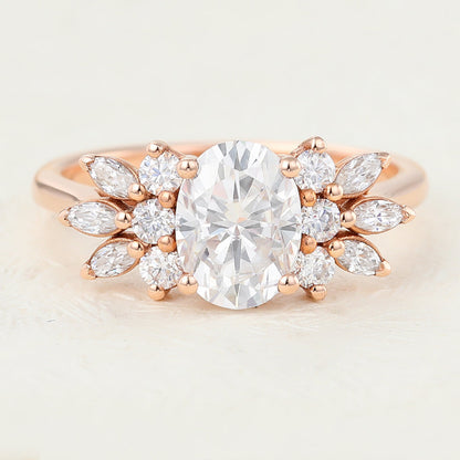 1.33 CT Oval Cluster Lab-Grown Diamond Engagement Ring