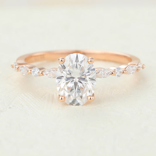 1.33 CT Oval Pave Moissanite Engagement Ring