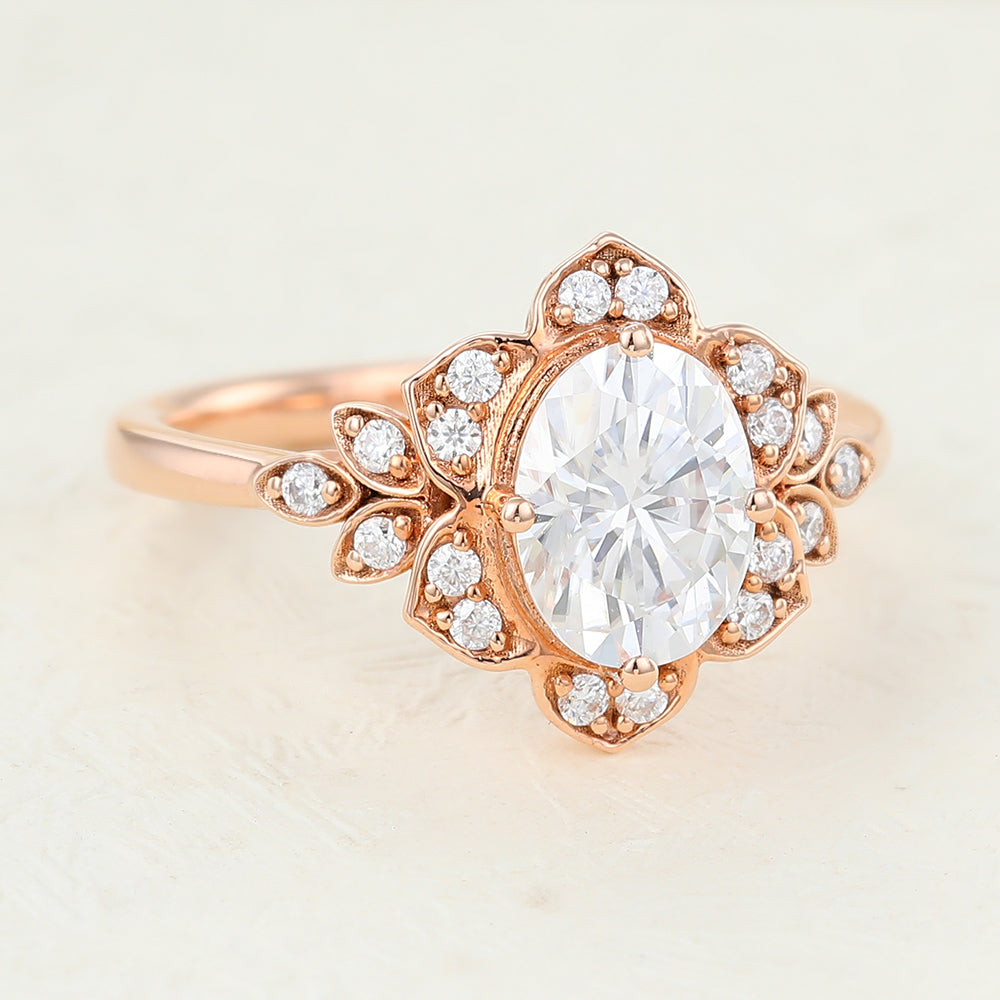 1.33 CT Oval Cluster Moissanite Engagement Ring