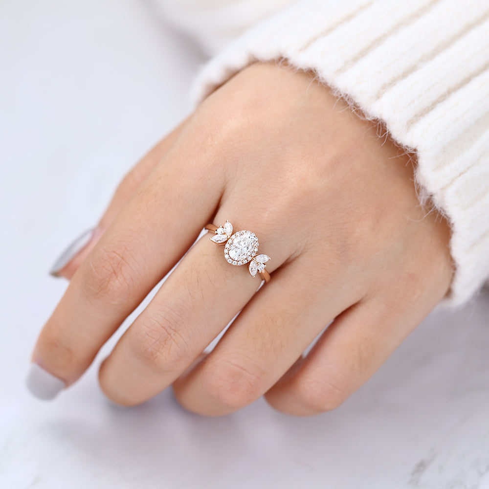 0.84 CT Oval Cluster Lab-Grown Diamond Engagement Ring