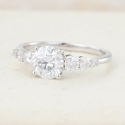 0.88 CT Round Pave Moissanite Engagement Ring