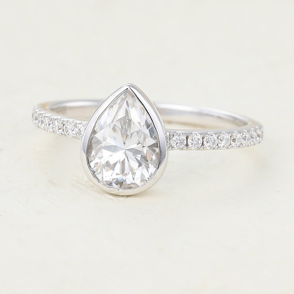 1 CT Pear Pave & Bezel Lab-Grown Diamond Engagement Ring