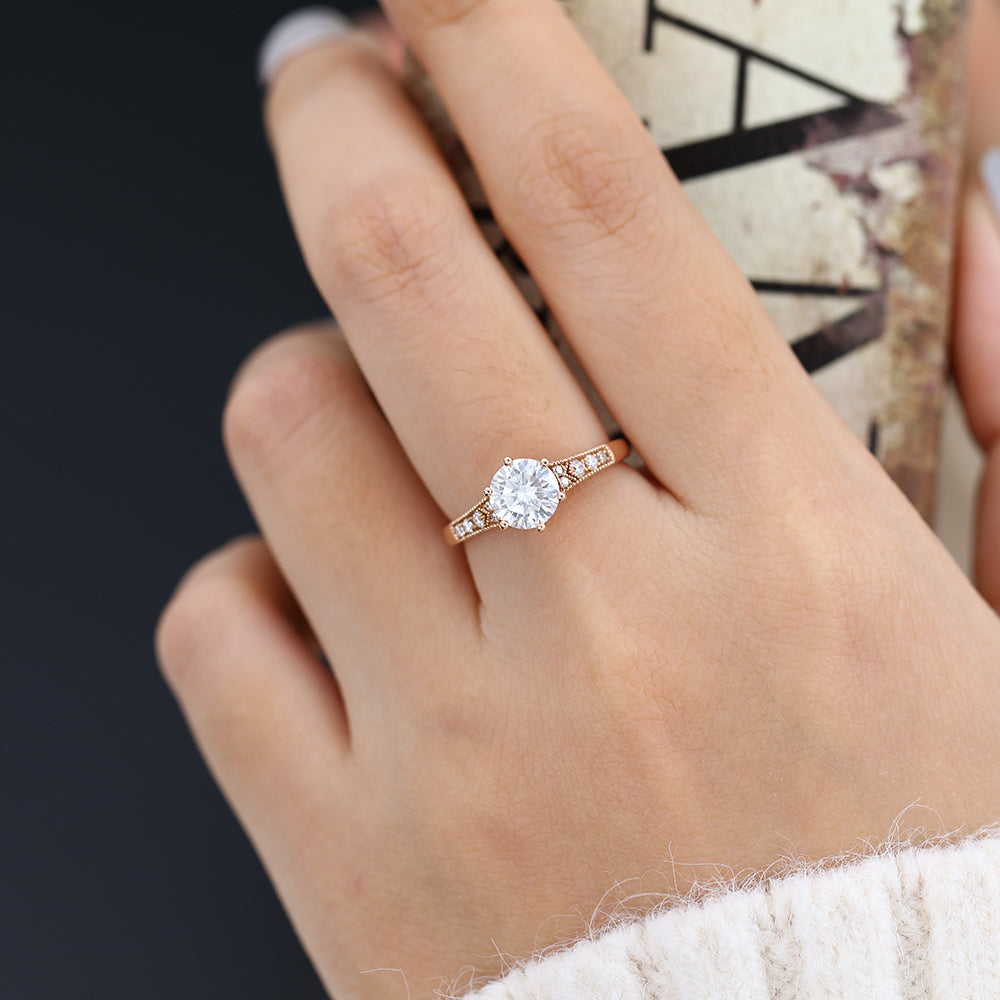 0.88 CT Round Pave Moissanite Engagement Ring