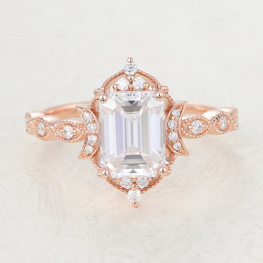 1.6 CT Emerald Vintage Cluster Lab-Grown Diamond Engagement Ring